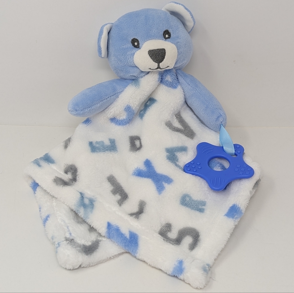 Buba Baby Lovey Teddy Bear Blue Alphabet Security Blanket Plush Teether